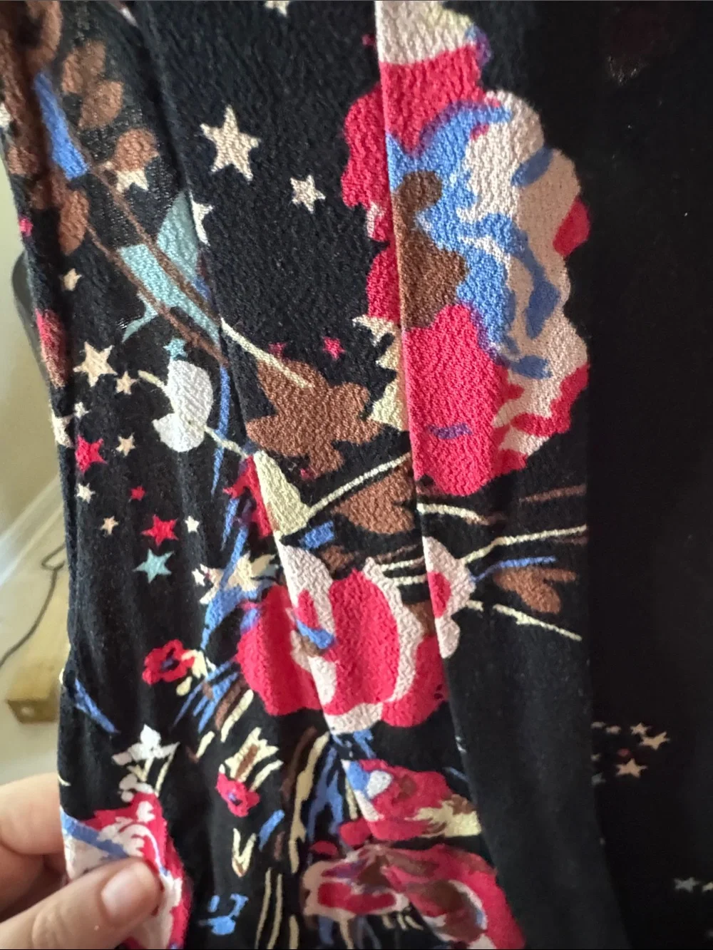 Free People NWOT Black Floral Star Deep V Sleeveless Blouse